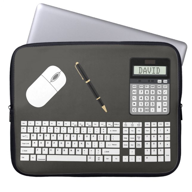 Keyboard, Mouse, Calculator and Pen graphic Laptop Sleeve (Front)