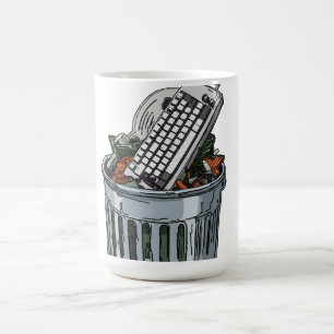 Keyboard on trashcan coffee mug
