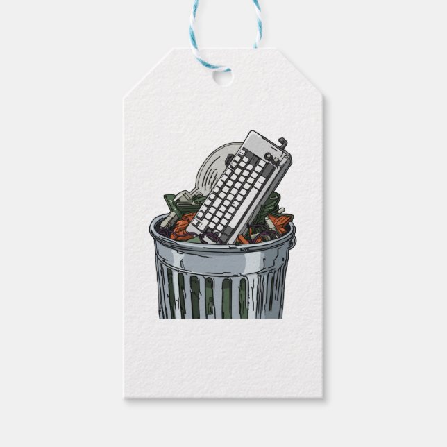 Keyboard on trashcan gift tags (Front)