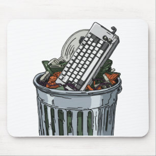 Keyboard on trashcan mouse mat