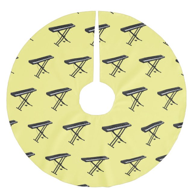 Keyboard piano cartoon illustration brushed polyester tree skirt (Front)