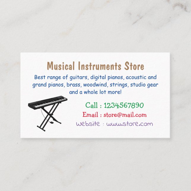 Keyboard piano cartoon illustration business card (Front)