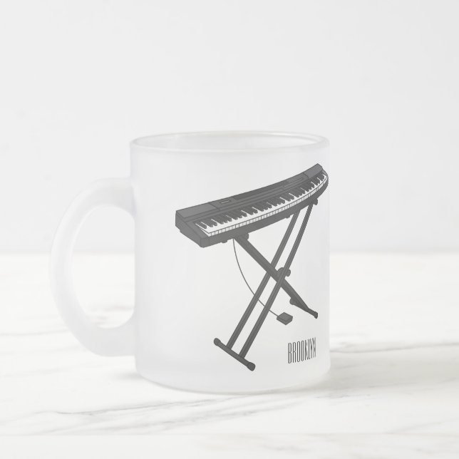 Keyboard piano cartoon illustration frosted glass coffee mug (Left)