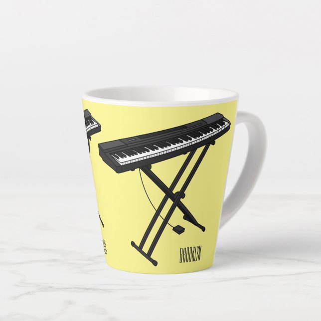 Keyboard piano cartoon illustration latte mug (Right Angle)