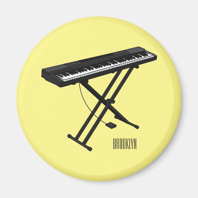 Keyboard piano cartoon illustration magnet (Front)