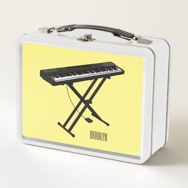 Keyboard piano cartoon illustration metal lunch box (Front)