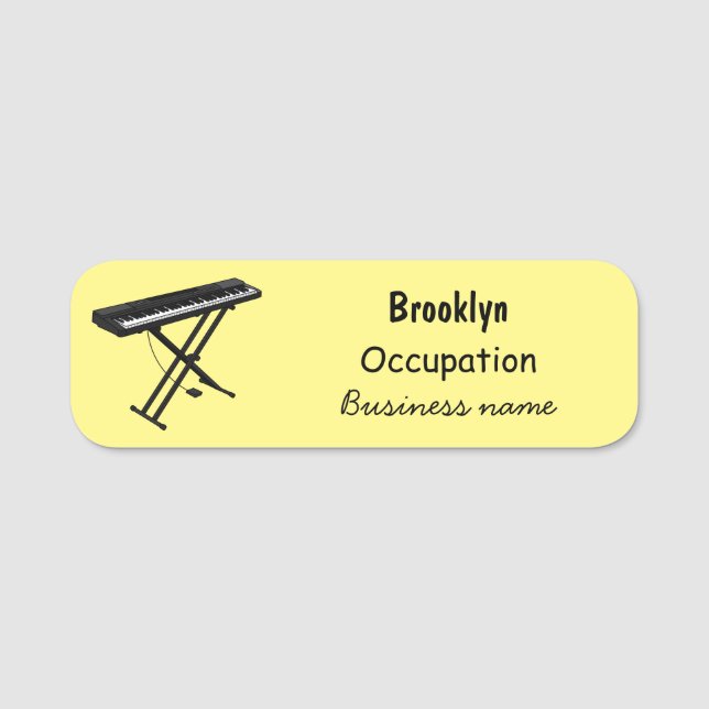 Keyboard piano cartoon illustration name tag (Front)