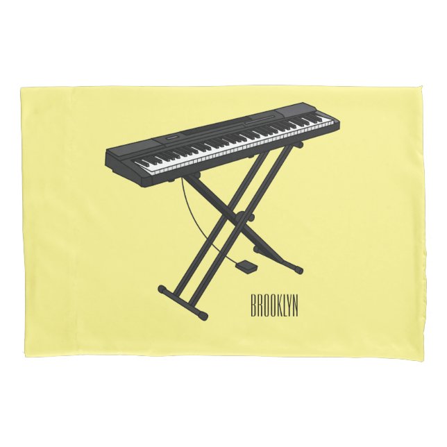 Keyboard piano cartoon illustration pillowcase (Front)