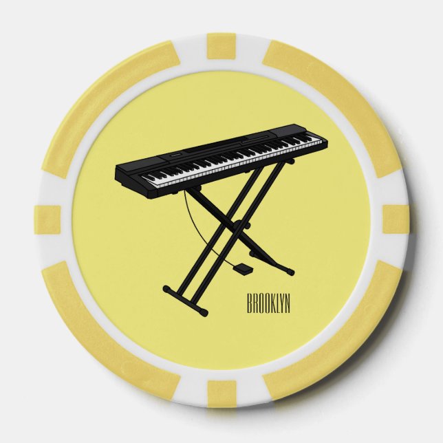 Keyboard piano cartoon illustration poker chips (Front)