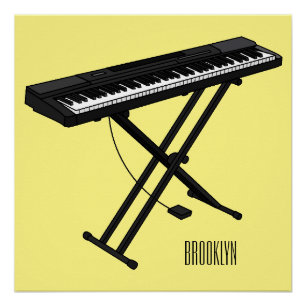 Keyboard piano cartoon illustration poster