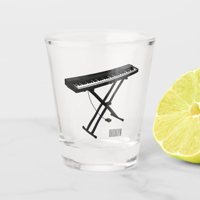 Keyboard piano cartoon illustration shot glass (Front)