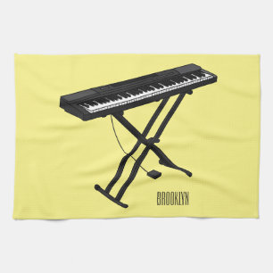 Keyboard piano cartoon illustration tea towel