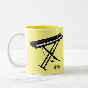 Keyboard piano cartoon illustration Two-Tone coffee mug