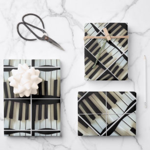 Keyboard Piano Musical Instruments Black and White Wrapping Paper Sheet