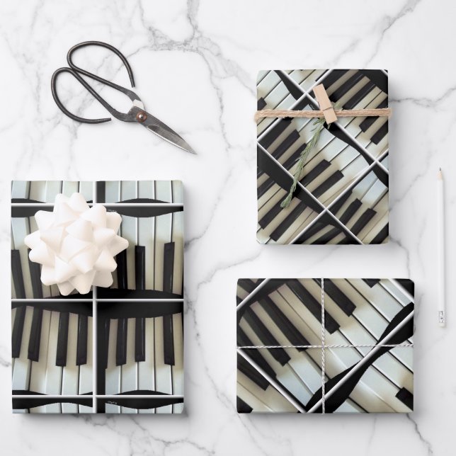 Keyboard Piano Musical Instruments Black and White Wrapping Paper Sheet (Front)