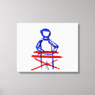 Keyboard player stick outline red blue cutout canvas print