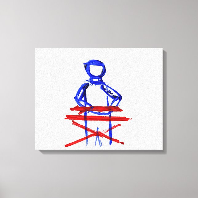 Keyboard player stick outline red blue cutout canvas print (Front)
