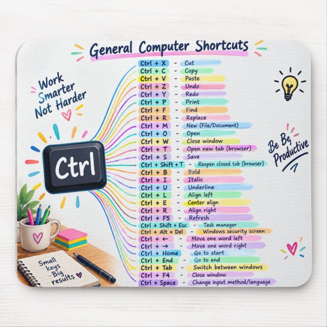 Keyboard Shortcuts Cheat Sheet Desk Mat Mouse Mat (Front)