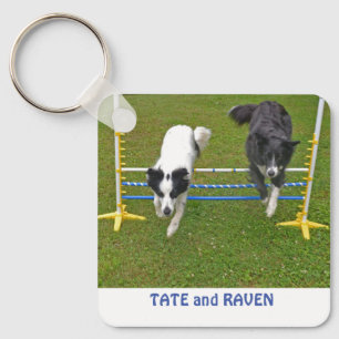 Keychain, 2.25" x 2.25" Border Collies Jumping Key Ring