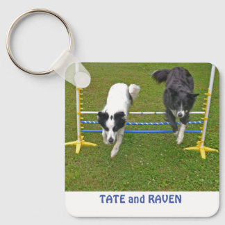  Keychain, 2.25" x 2.25" Border Collies Jumping Key Ring