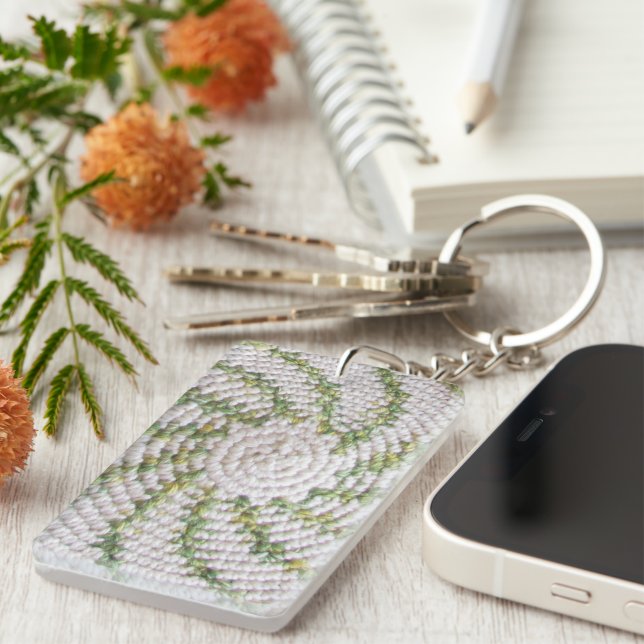 Keychain (acrylic) - Green Spiral on White (Front Right)