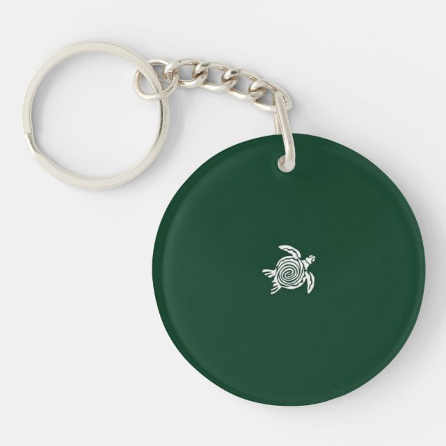 "Keychain Acrylic with Cute Turtle Design on Green Key Ring (Front)