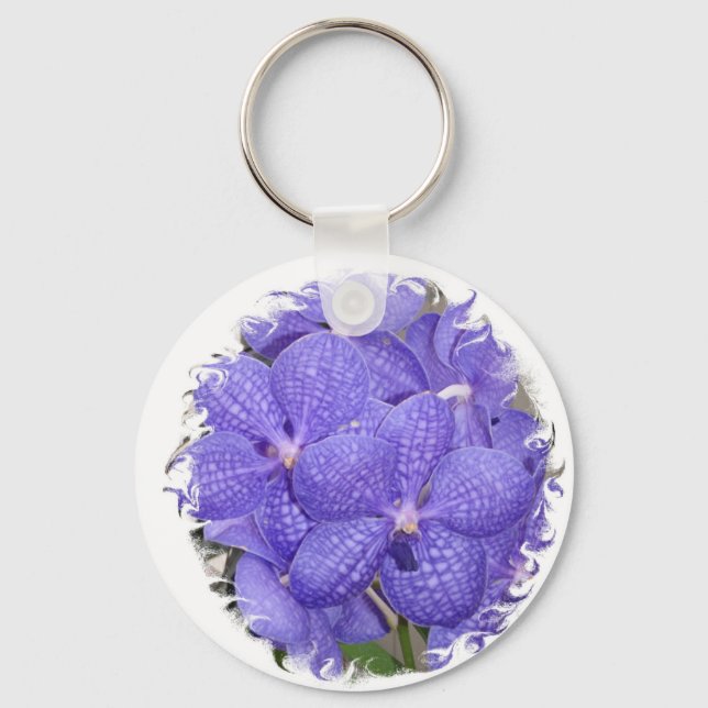 Keychain African Violets Purple Flowers Bouquet (Front)