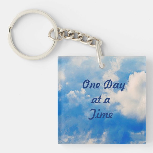 Keychain-Azure With White Clouds Key Ring (Front)