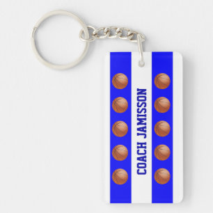 Keychain, Blue/White for Basketball Coach, Player Key Ring