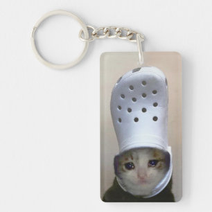 Keychain Crying Cat Croc Hat Meme