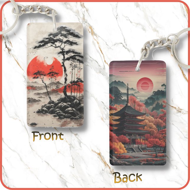 KEYCHAIN Double-sided - The Red Sun and a Pagoda (Creator Uploaded)