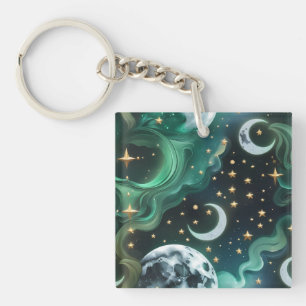Keychain - Emerald Green Celestial Moon