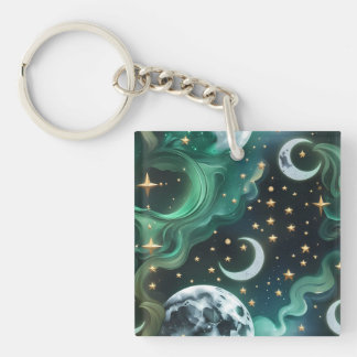 Keychain - Emerald Green Celestial Moon