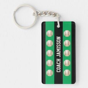 Keychain, Green & Black, for Baseball Coach/Player Key Ring