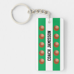 Keychain, Green/White for Basketball Coach, Player Key Ring