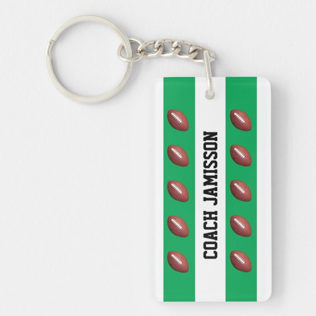 Keychain, Green & White, for Football Coach/Player Key Ring (Front)