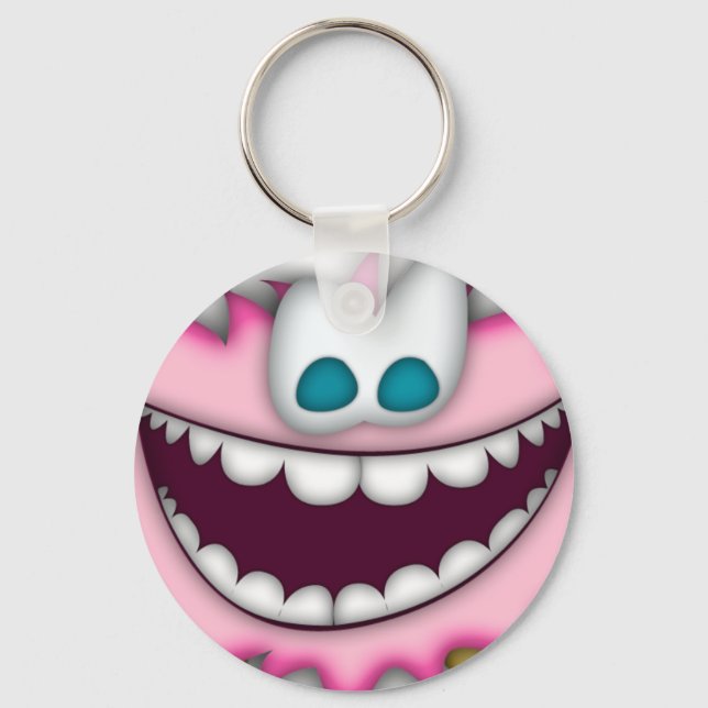 Keychain humourous pink, fuzzy cartoon creature (Front)