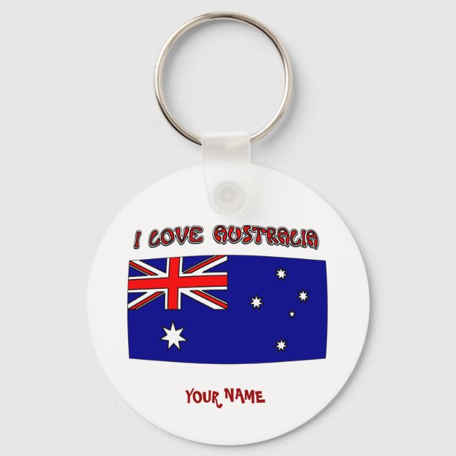 Keychain I Love Australia Flag Your Name (Front)