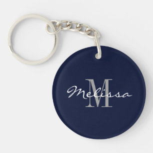 Keychain Intial Monogram Name Navy Blue