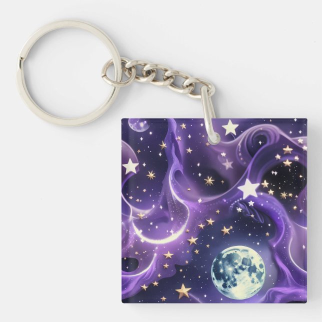 Keychain - Lavender Purple Celestial Moon Phases (Front)