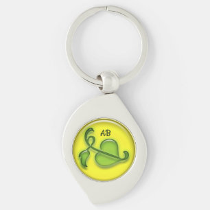 Keychain - Leaf in 3-D and Initials