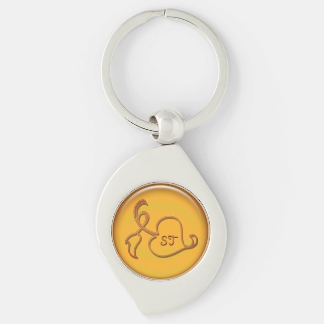 Keychain - Leaf Outline and Initial in Orange (Front)