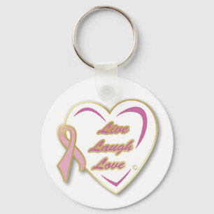 Keychain Live Laugh Love Pink ribbon pin