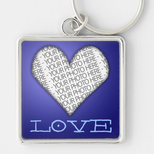 Keychain Love Heart Blue Your Photo Here
