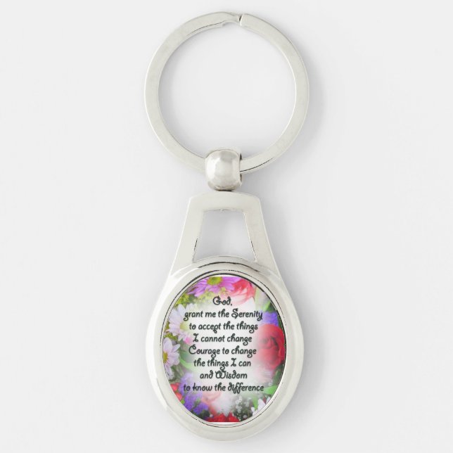 Keychain: Metal: Serenity Prayer with Bouquet Key Ring (Front)