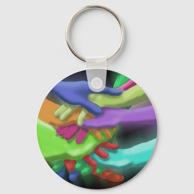 KEYCHAIN NEON FRIENDS GROUP STACKED TEAM HANDS (Front)