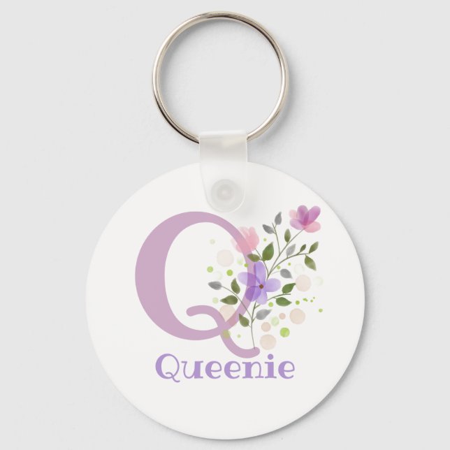 Keychain or Key Fob in a Floral Design with Name (Front)