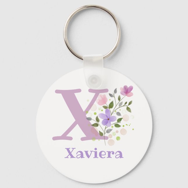 Keychain or Key Fob in a Floral Design with Name (Front)
