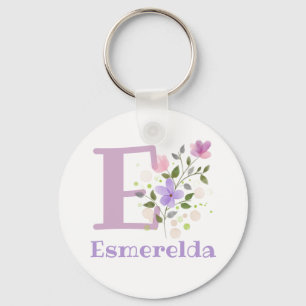 Keychain or Key Fob in a Floral Design with Name