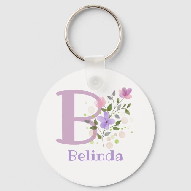 Keychain or Key Fob in a Floral Design with Name (Front)